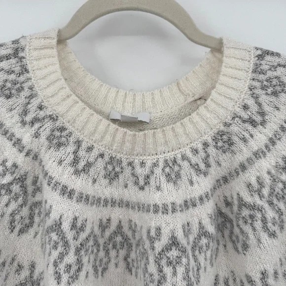 J.Jill Womens‎ Sweater Large Ivory Gray Fair Isle Crewneck Knit Pullover - Picture 11 of 13